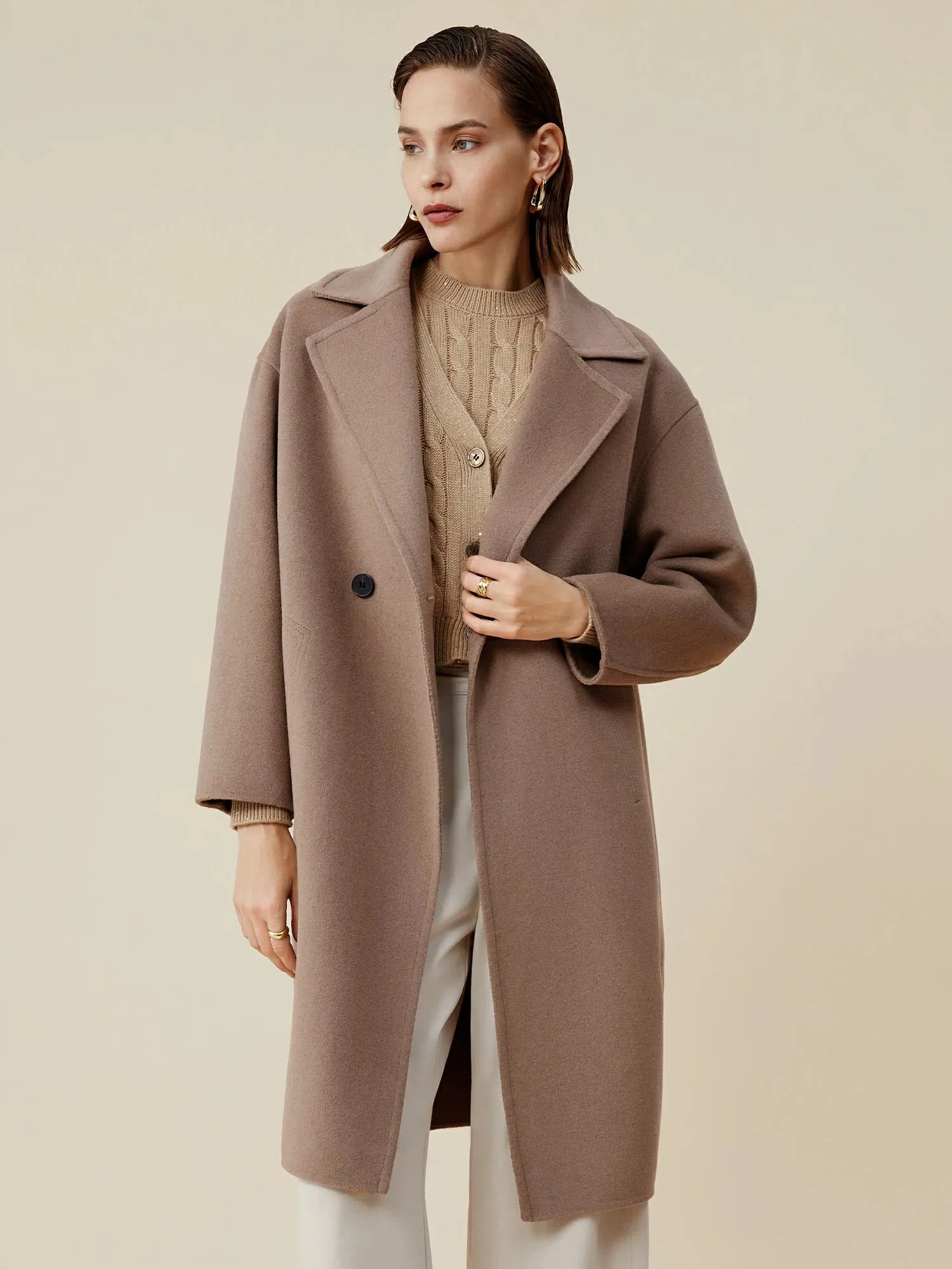 Amoretu 66.5% Wool Notched Lapel Long Sleeve Coat