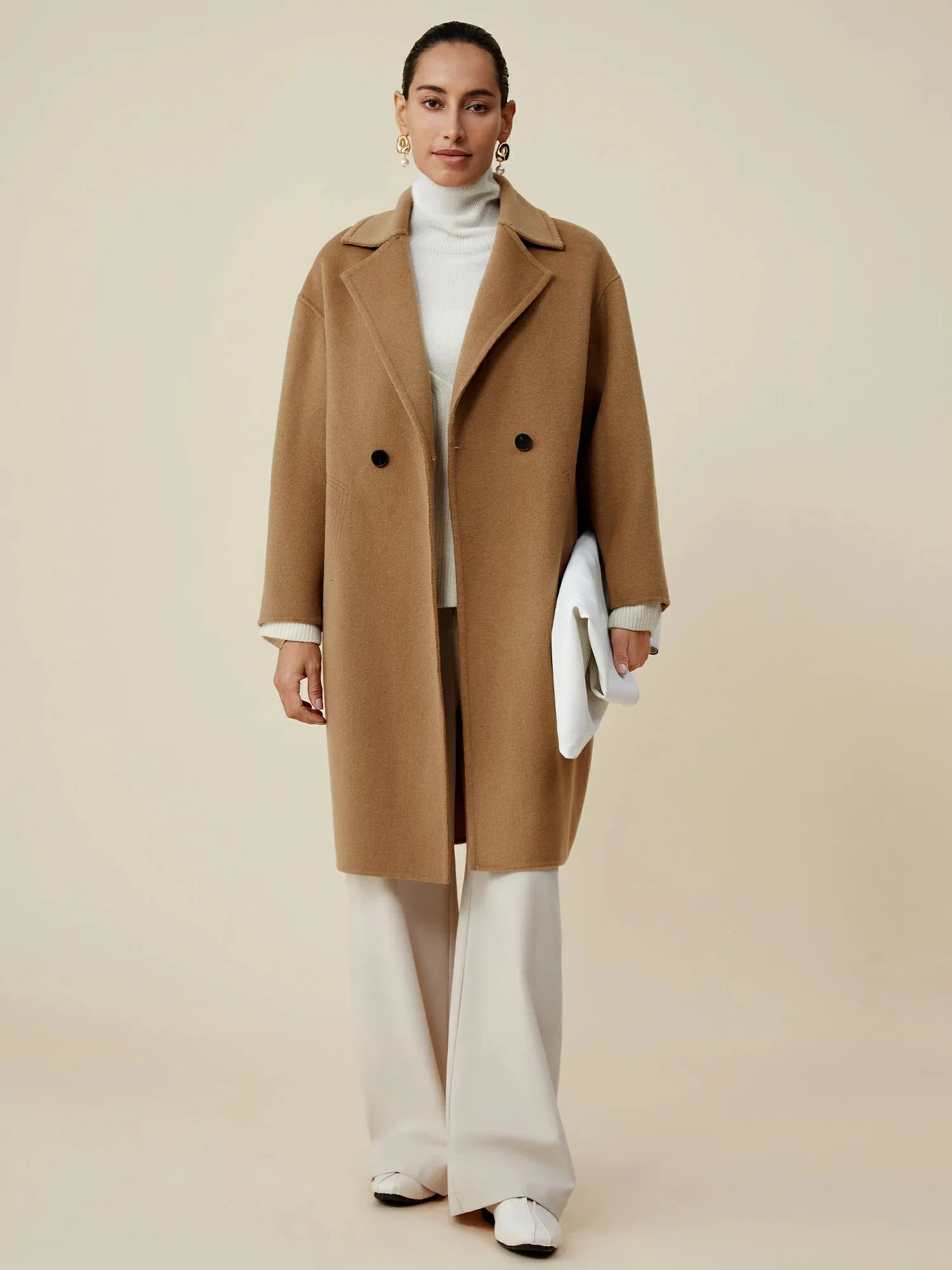 Amoretu 66.5% Wool Notched Lapel Long Sleeve Coat