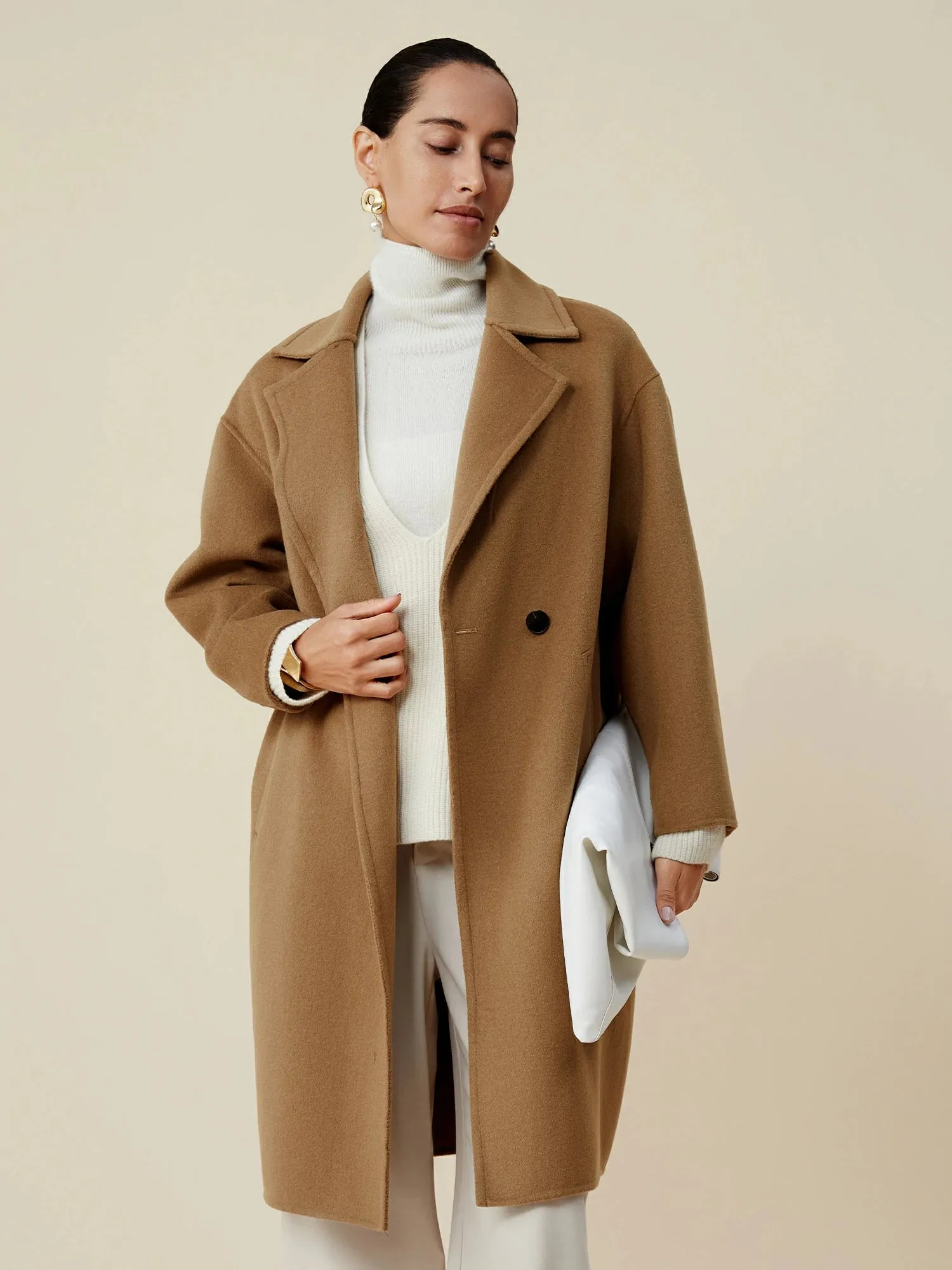 Amoretu 66.5% Wool Notched Lapel Long Sleeve Coat