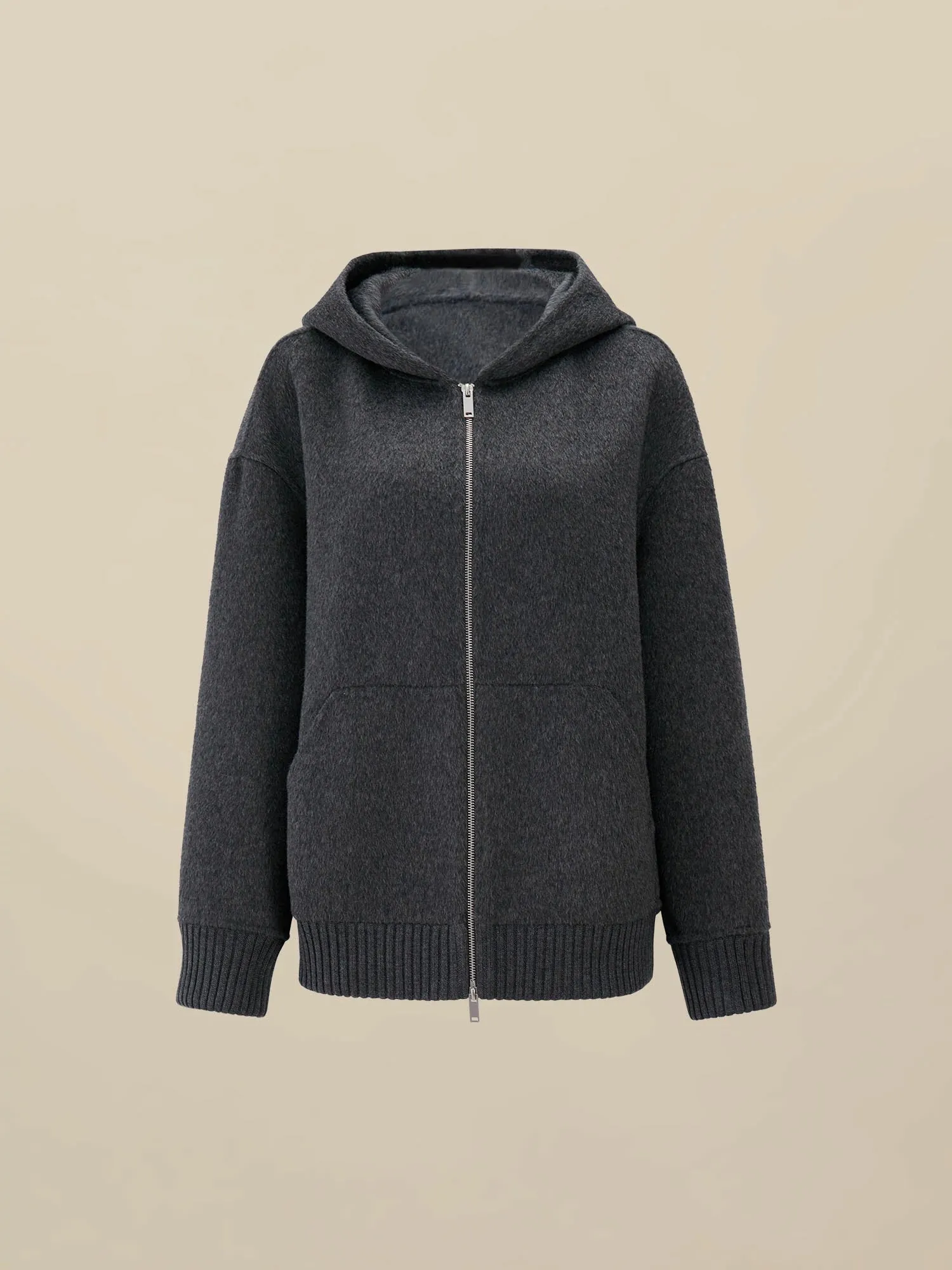 Amoretu 70.9% Wool Hooded Long Sleeve Zipper Short Coat