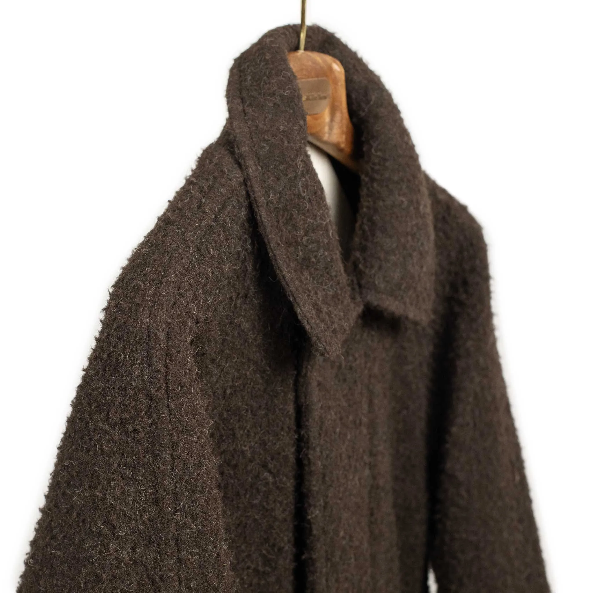 Belted balmaacaan overcoat in brown Casentino wool