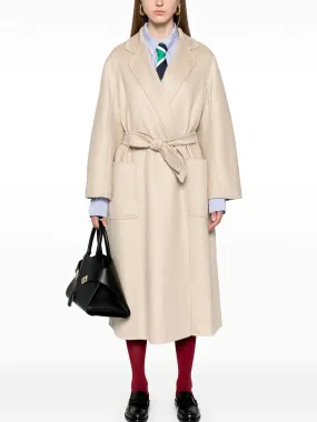 Belted Cashmere and Wool Coat in Sand Beige