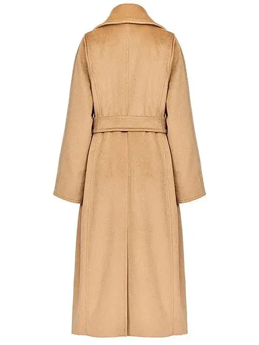 Belted Cashmere Wool Wrap Coat, Camel