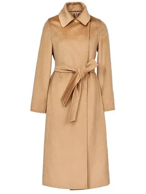 Belted Cashmere Wool Wrap Coat, Camel