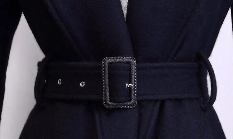 Belted Navy Wool Coat