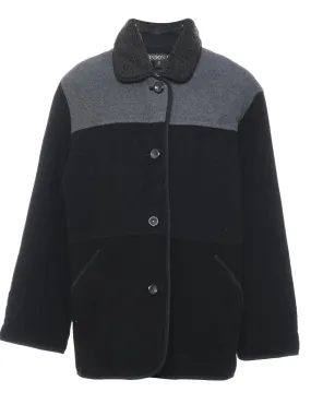 Black & Grey Contrast Wool Coat - L