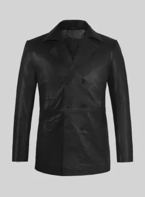 Black Leather Pea Coat