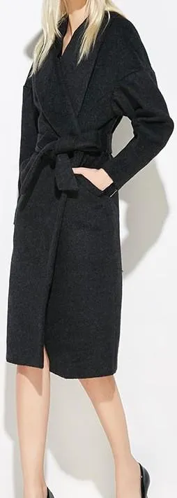 Black Wrap Wool-Blend Coat