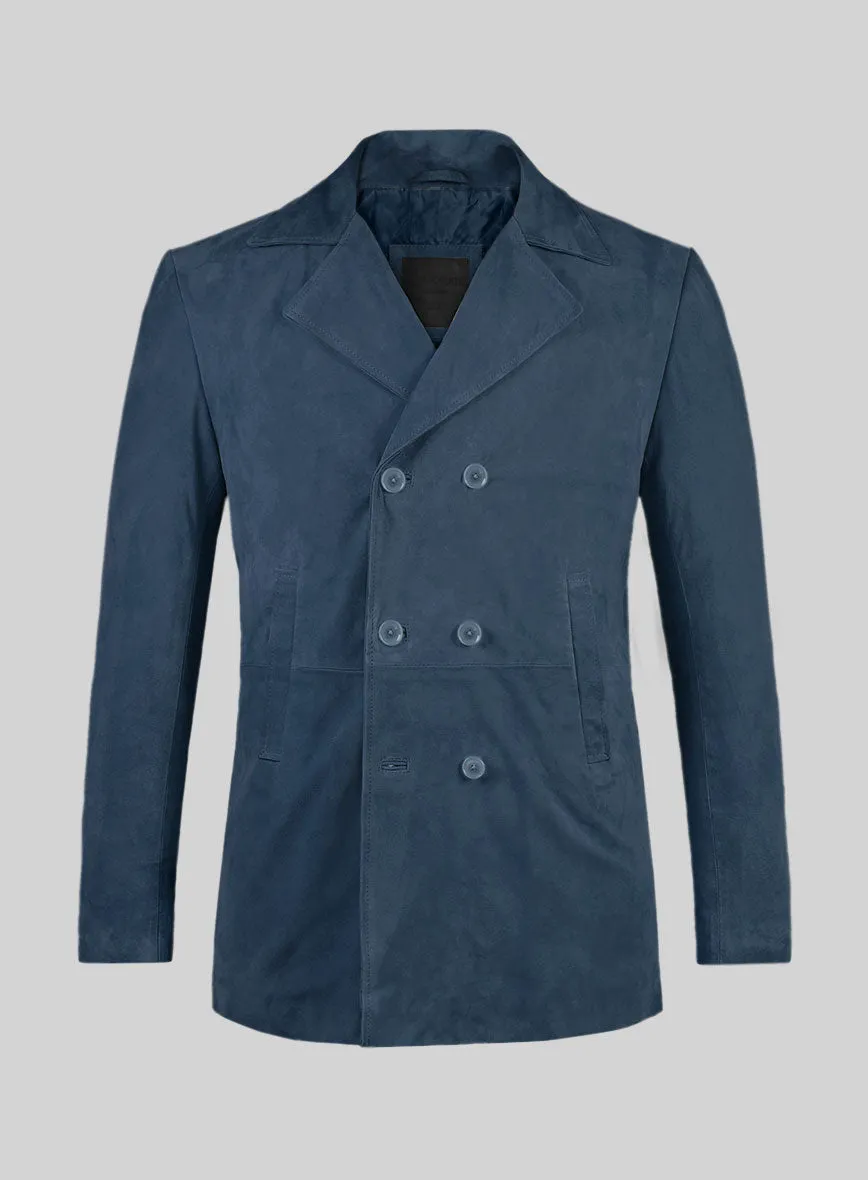 Blue Suede Leather Pea Coat