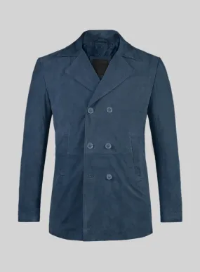 Blue Suede Leather Pea Coat