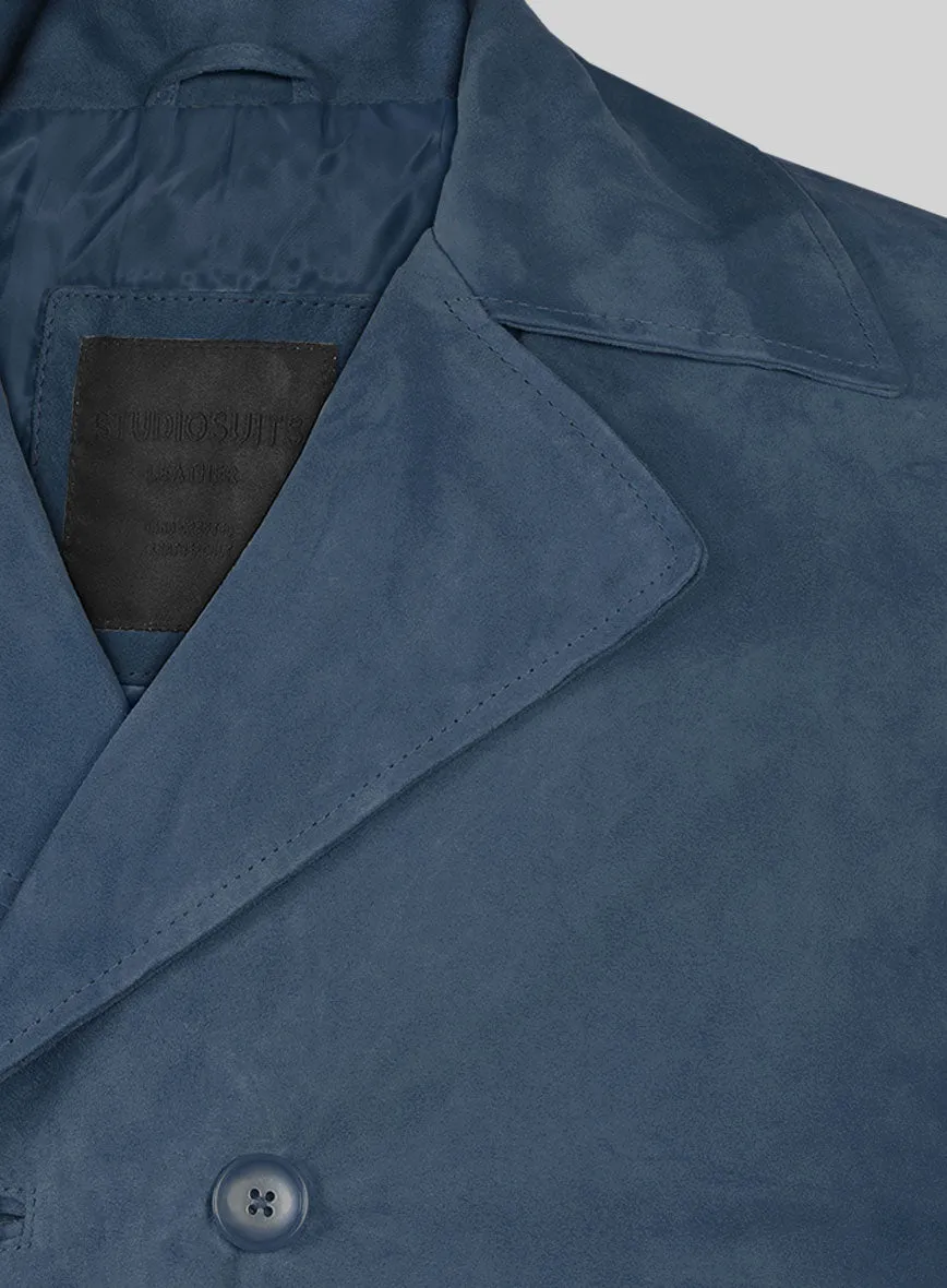 Blue Suede Leather Pea Coat