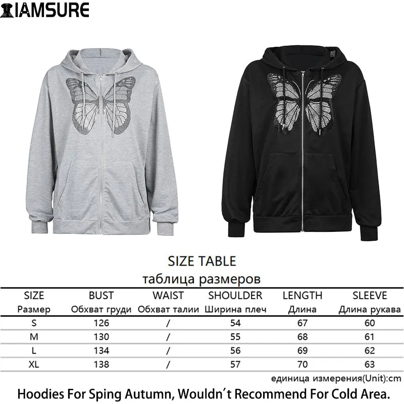 Butterfly Print Zip-Up Women's Casual Hoodie