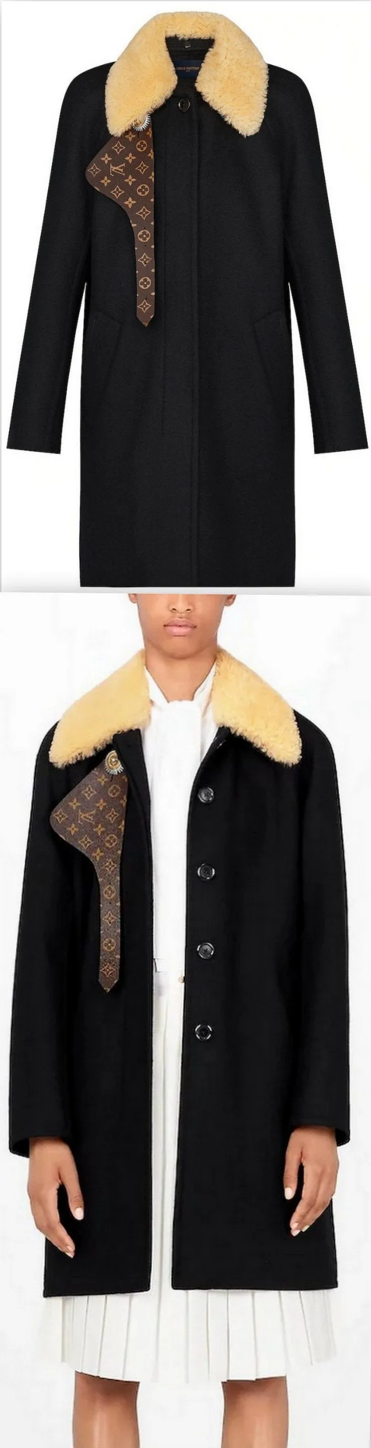 Car Coat with Shearling Collar