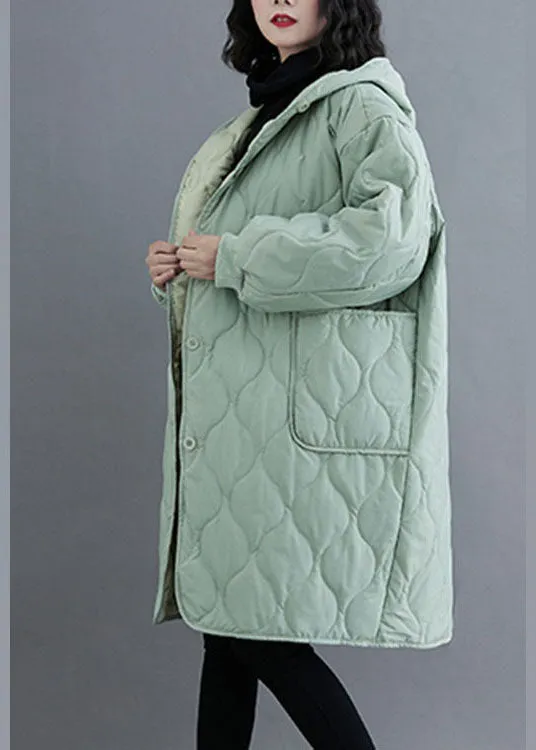 Casual Green Hooded Pockets Fine Cotton Filled Winter parka