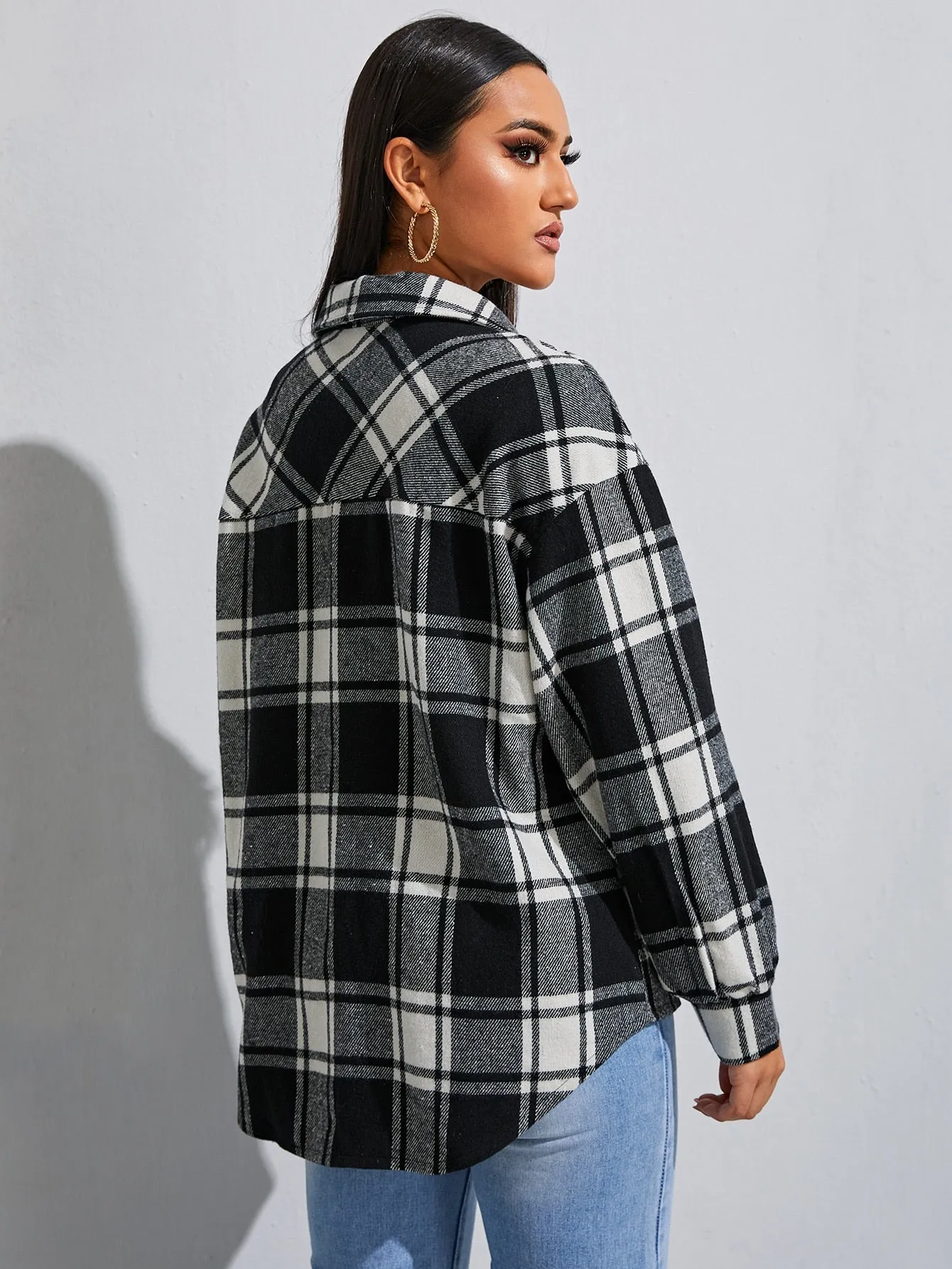 Casual Plaid Button Long Sleeve Collar Short Women Overcoat