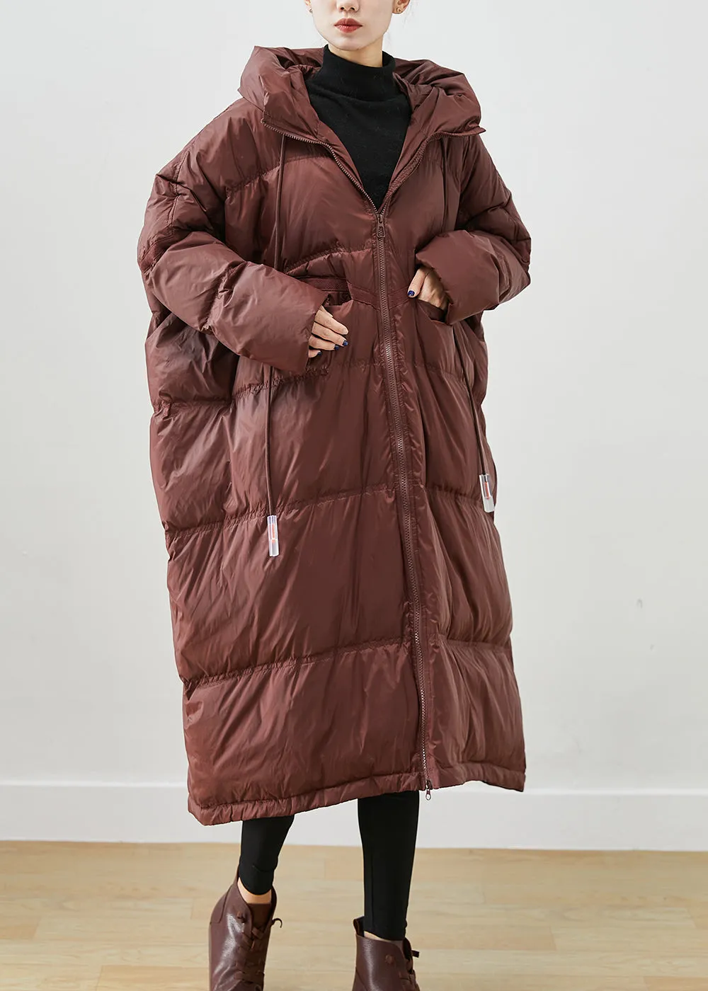 Chocolate Oversized Duck Down Jackets Hooded Drawstring Winter ML1879