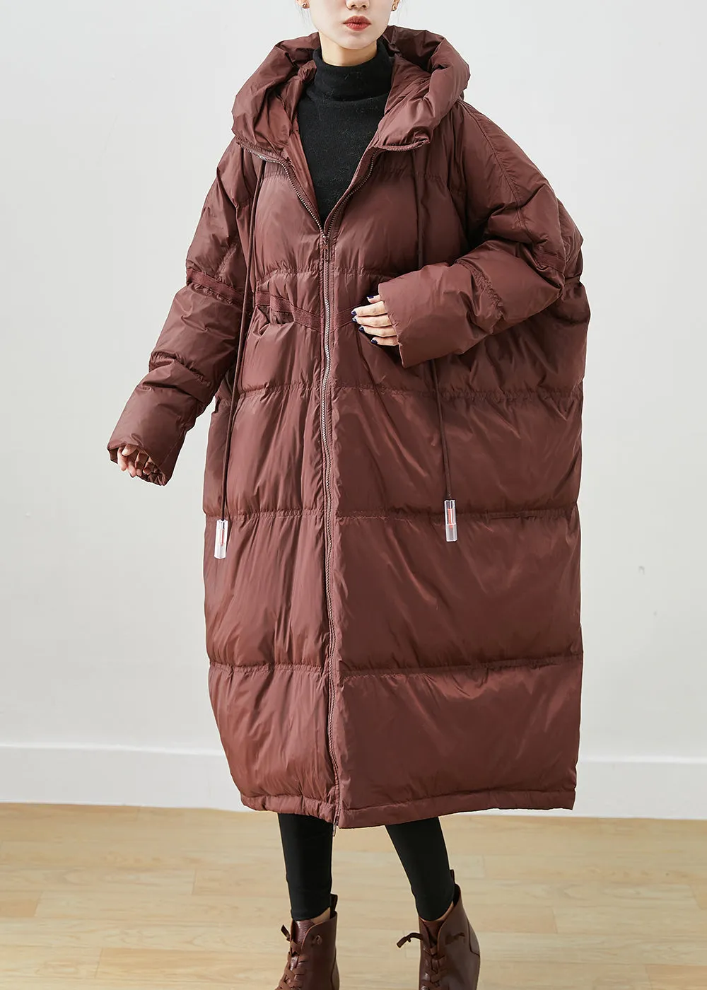 Chocolate Oversized Duck Down Jackets Hooded Drawstring Winter ML1879