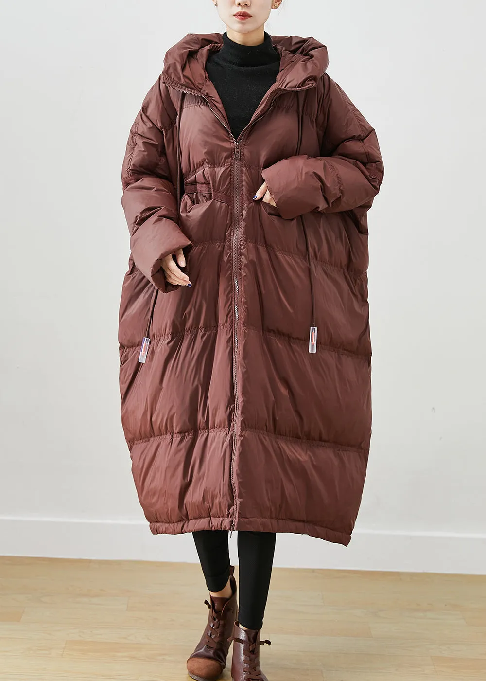 Chocolate Oversized Duck Down Jackets Hooded Drawstring Winter ML1879