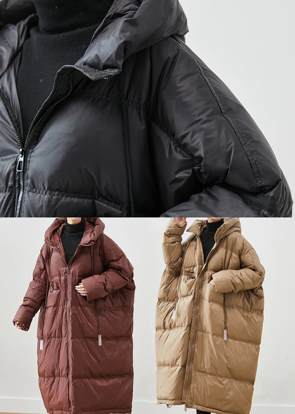 Chocolate Oversized Duck Down Jackets Hooded Drawstring Winter ML1879