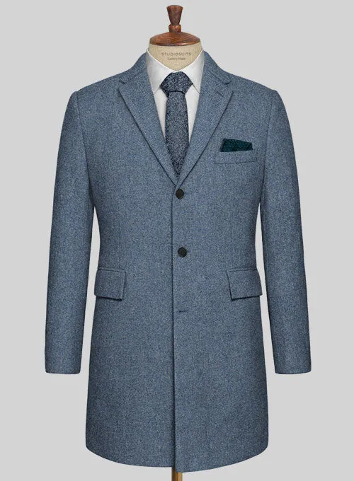 Classic Blue Denim Tweed Overcoat