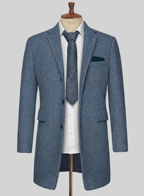 Classic Blue Denim Tweed Overcoat