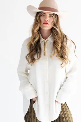 Classic Long Sleeve Ivory Button Down Blouse