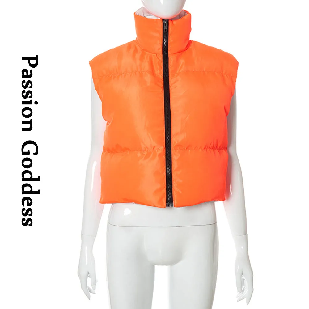 cold weather outfits Joskaa Cute Women Puffer Jacket Vest Tops Warm Sleeveless Two-wear Bubble Coats Contrast Color Parkas Down Zipper Padded Vest Jackets