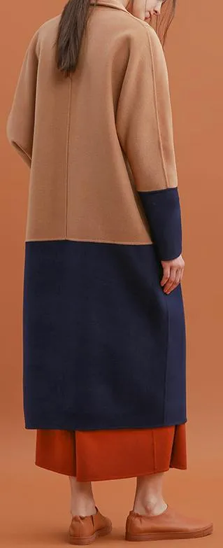 Color-Contrast Single-Breasted Wool Coat