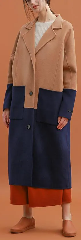 Color-Contrast Single-Breasted Wool Coat