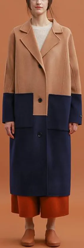 Color-Contrast Single-Breasted Wool Coat