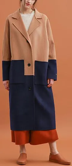 Color-Contrast Single-Breasted Wool Coat