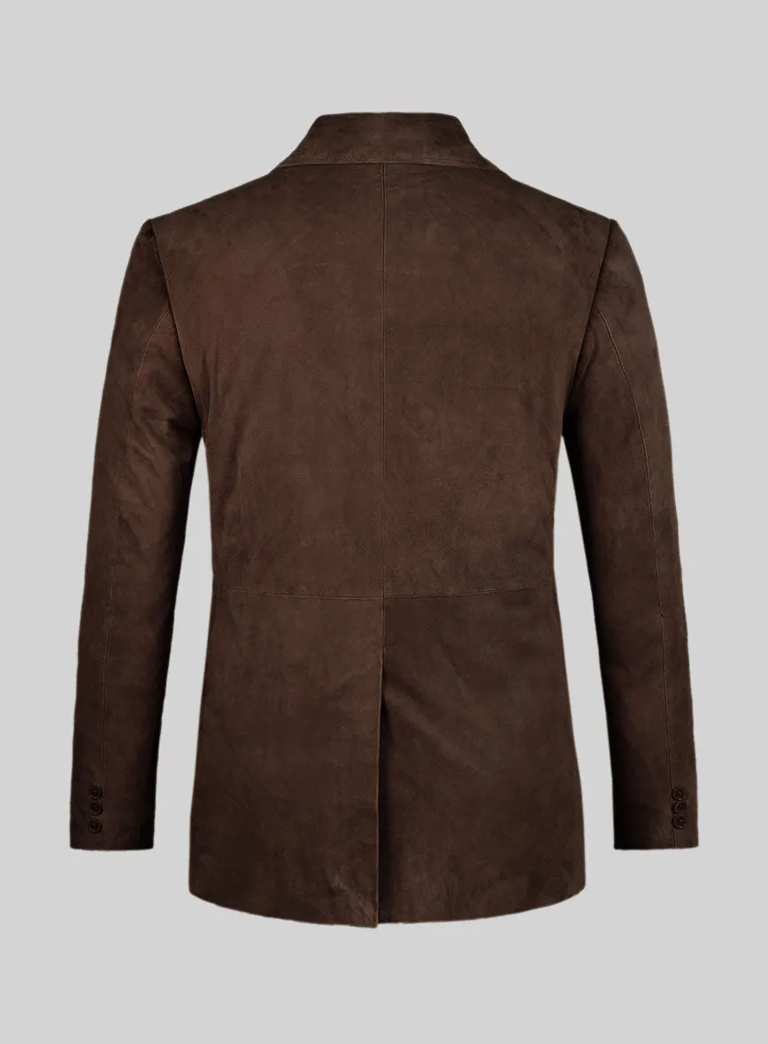 Dark Brown Suede Leather Pea Coat