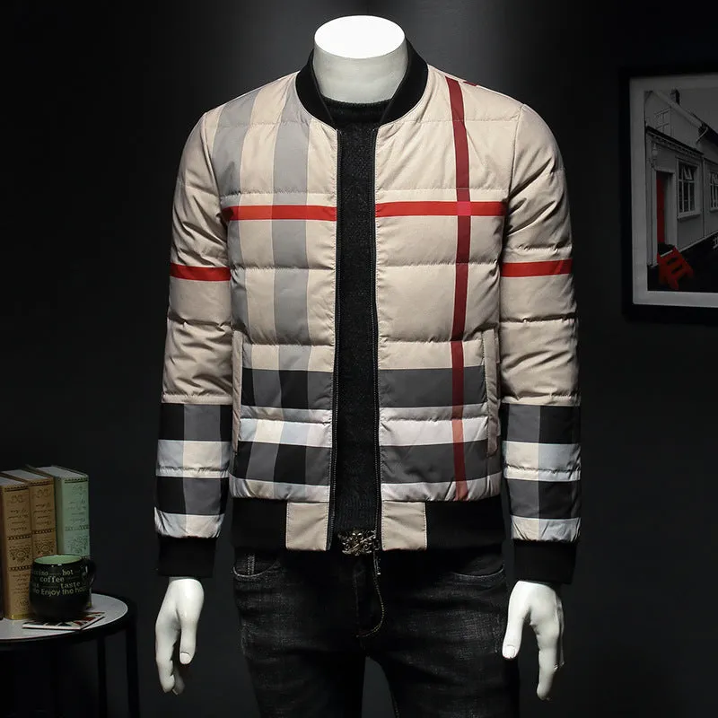 Designer Plaid Pattern Puffer Jacket