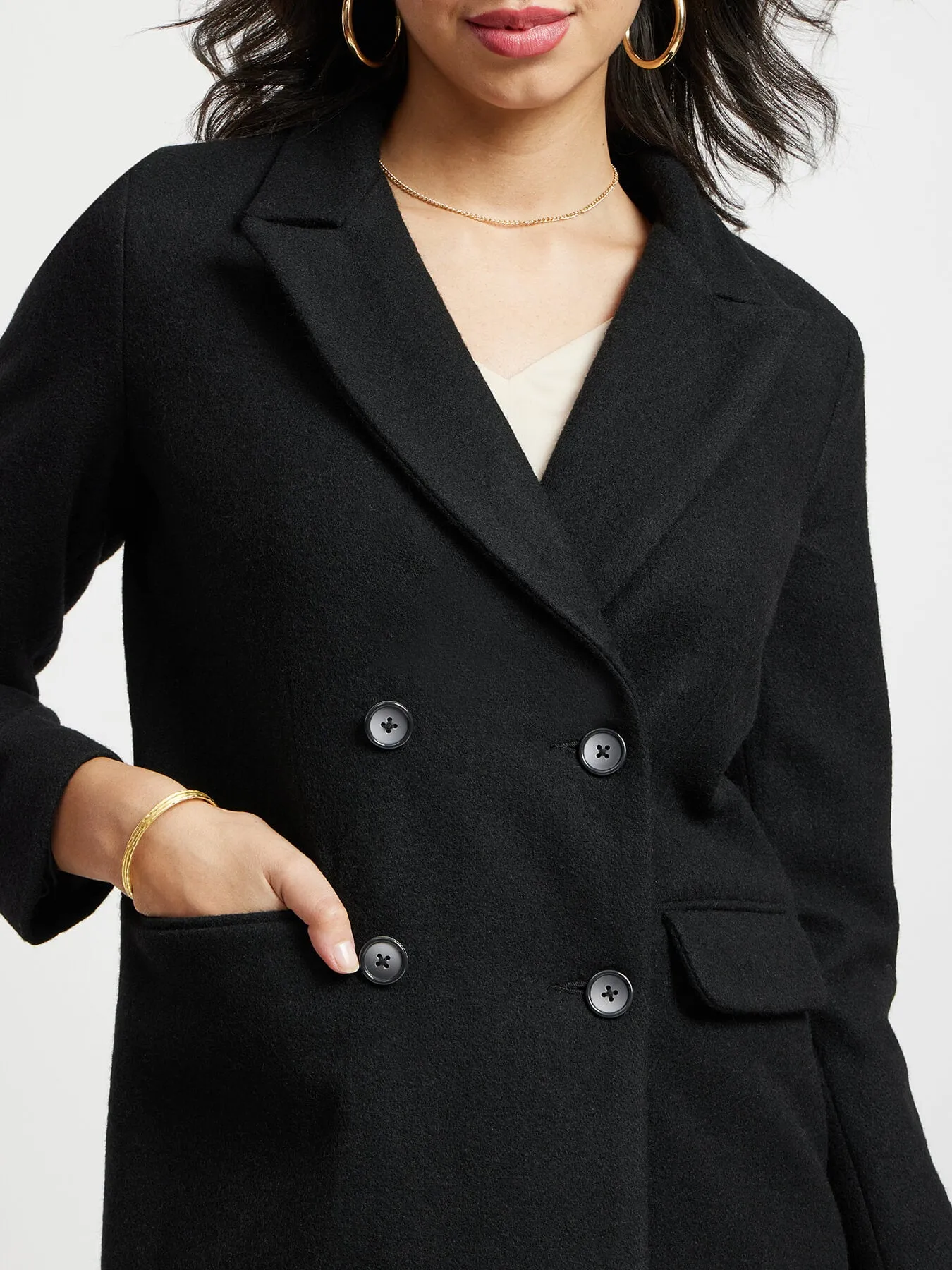 Double Breasted Felt Overcoat - Black