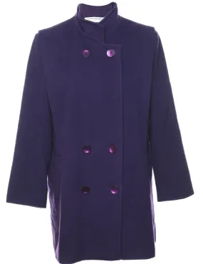 Double Breasted Purple Classic Wool Coat - L