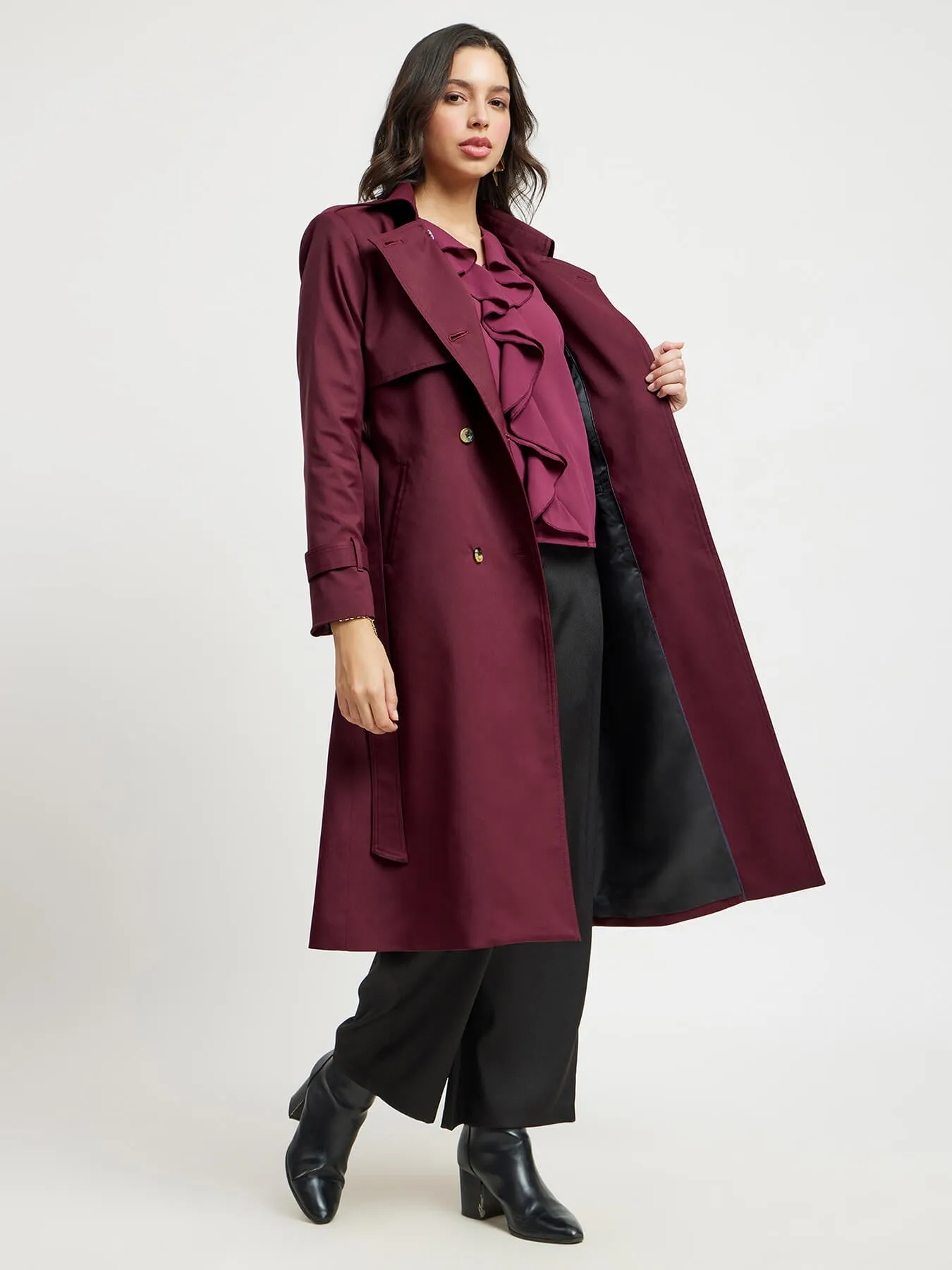 Double Breasted Trench - Maroon