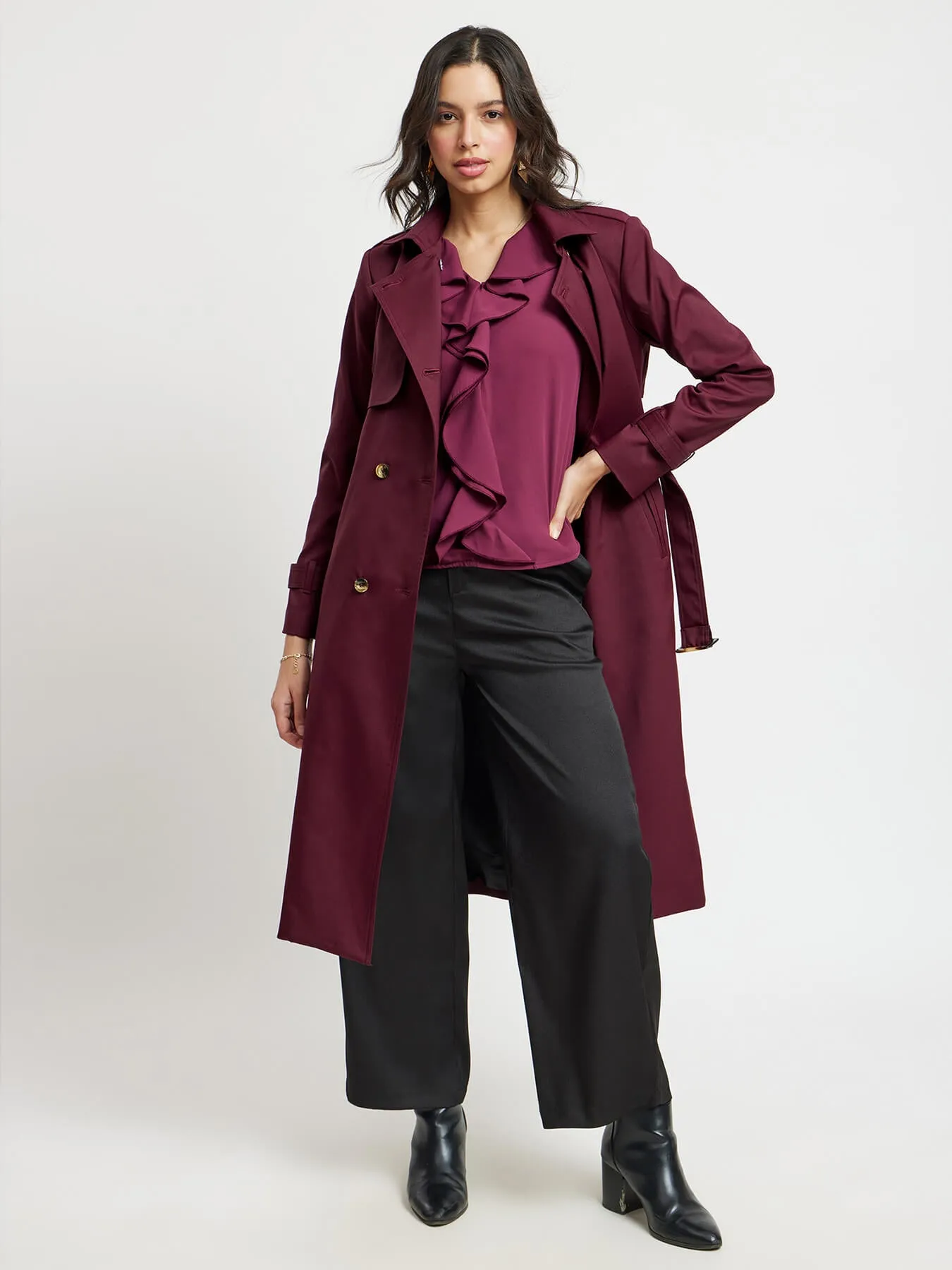 Double Breasted Trench - Maroon