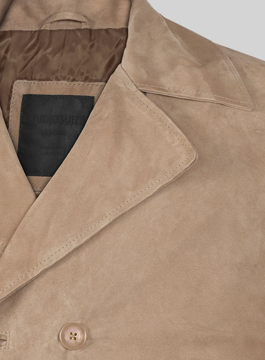 Dusty Beige Suede Leather Pea Coat