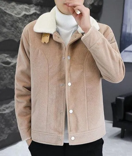 Fashionable Wool Blends Men's Motorcycle Jacket - Casual Streetwear Woolen Overcoat