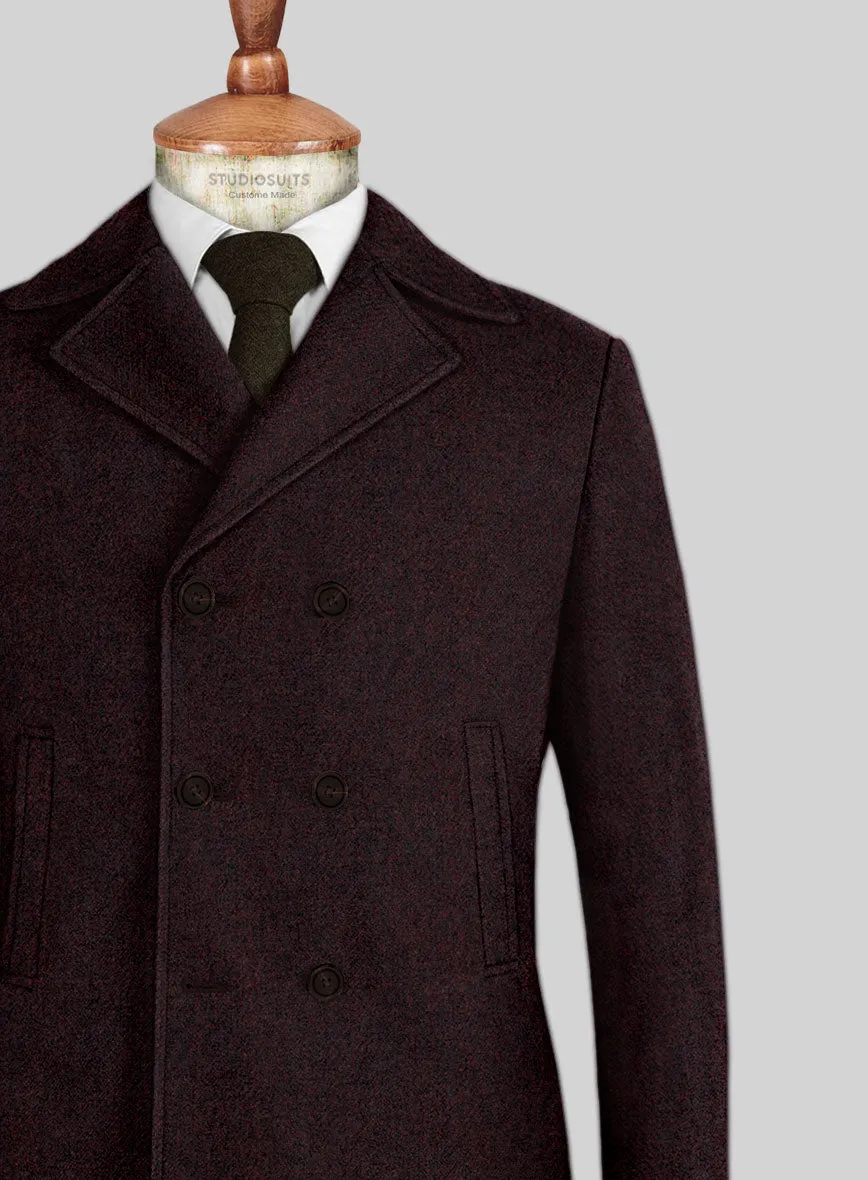 Highlander Heavy Wine Herringbone Tweed Pea Coat