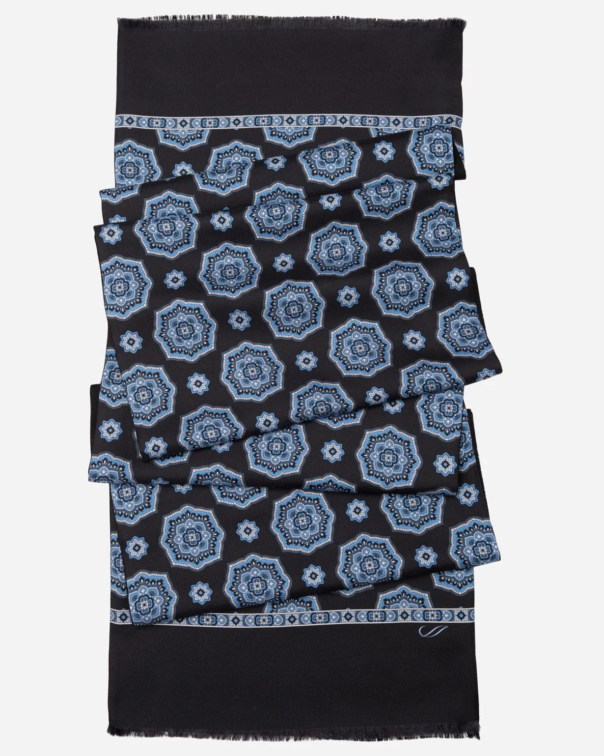 Jove - Wool Backed Silk Scarf - Blue & Black