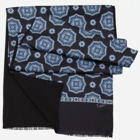 Jove - Wool Backed Silk Scarf - Blue & Black