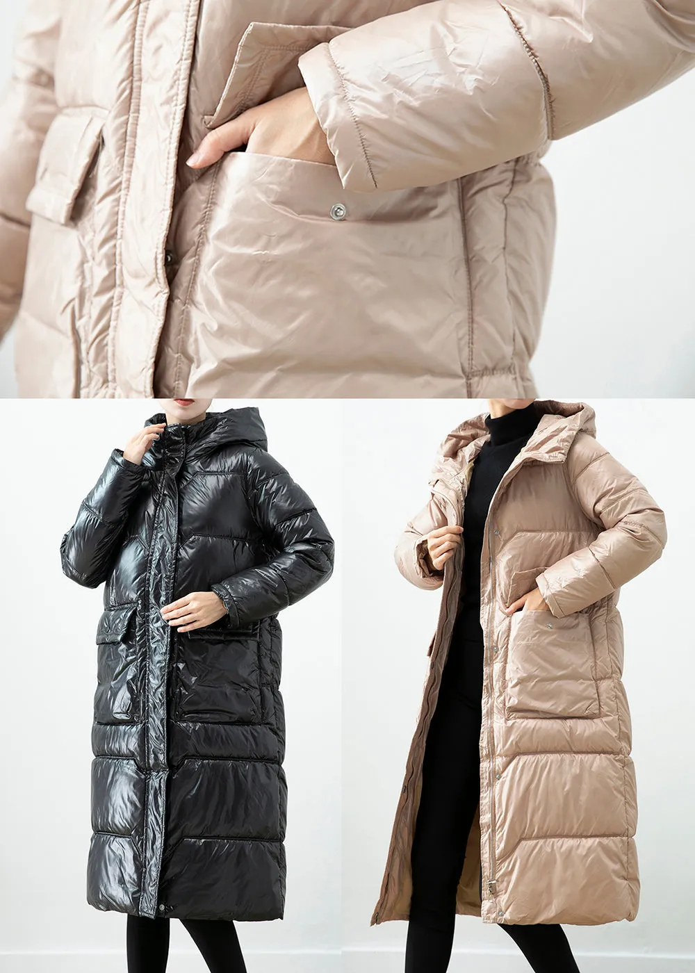 Khaki Duck Down Puffer Jacket Oversized Hooded Winter ML2454