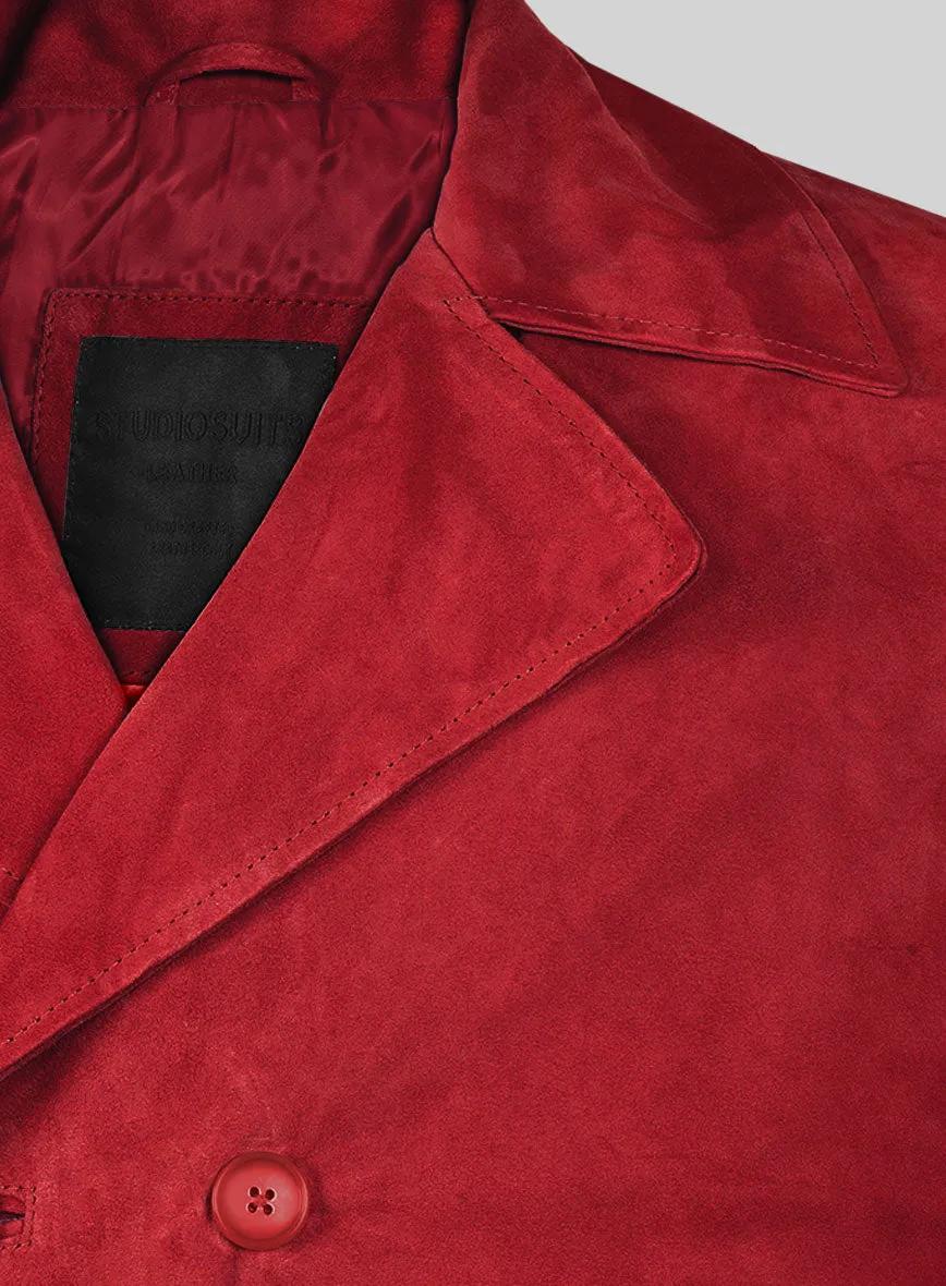 Lava Red Suede Leather Pea Coat