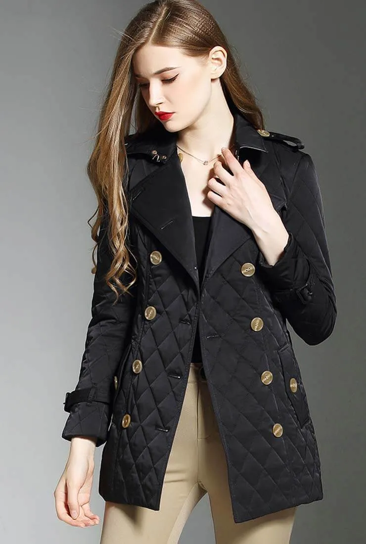 London Style Double Breasted Quilted Puffer Jacket