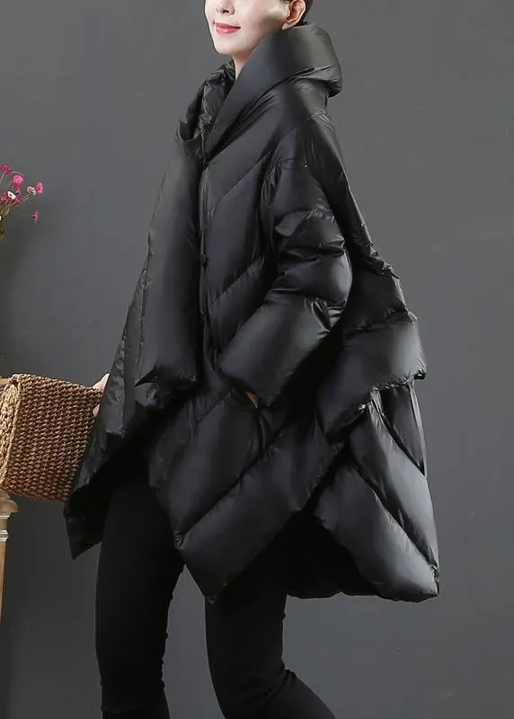 Luxury casual snow jackets coats black hooded asymmetric down jacket woman