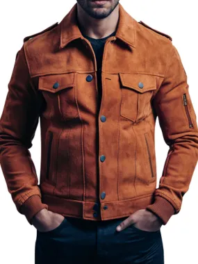 Men’s Classic Brown Bomber Suede Leather Jacket