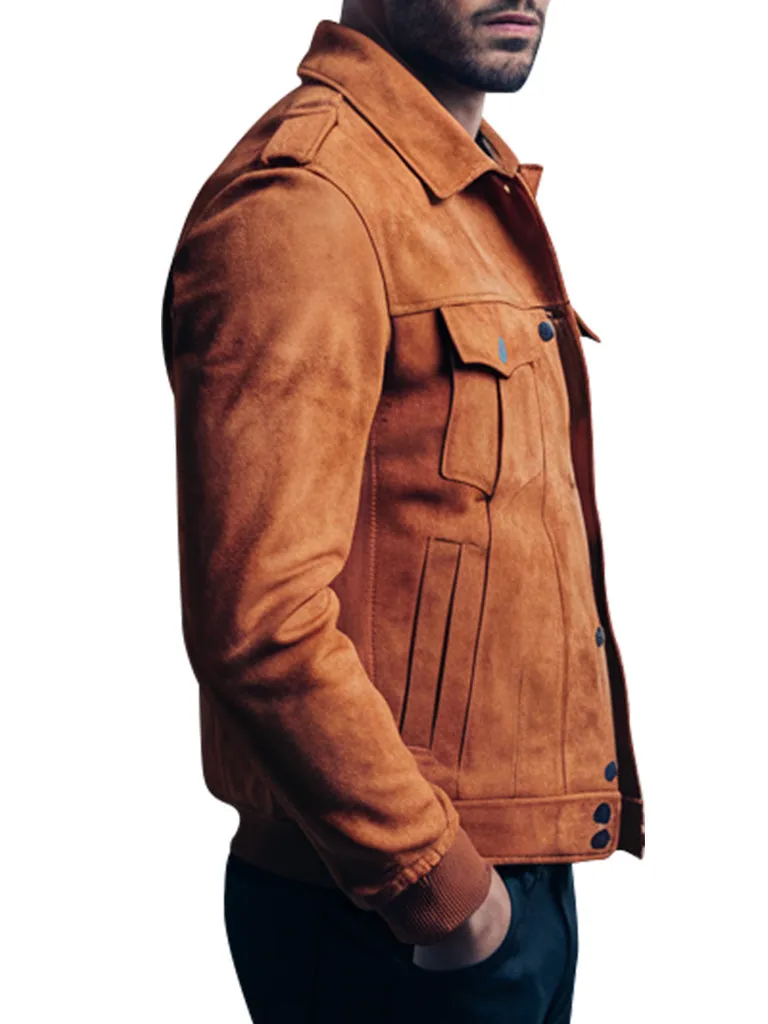 Men’s Classic Brown Bomber Suede Leather Jacket