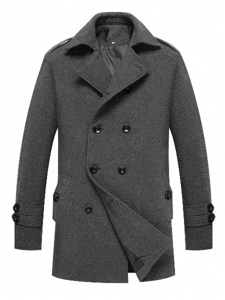 Men's Double Breasted Slant Pockets Pea Coat