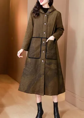 Modern Yellow Hooded Pockets Fine Cotton Filled Womens Coat Winter ML2771